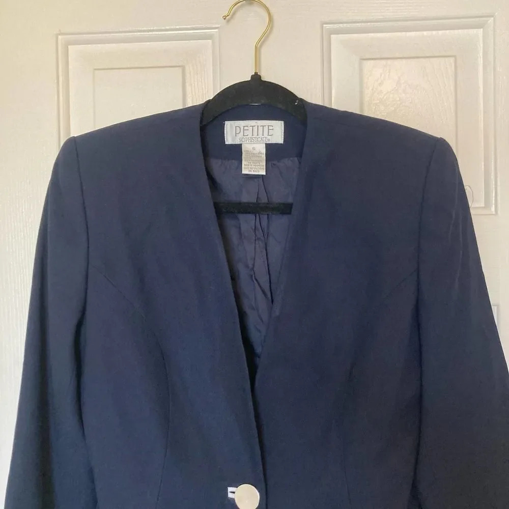 Petite Sophisticate Vintage Blazer Navy White Stripes Nautical Size 6 - Picture 3 of 6